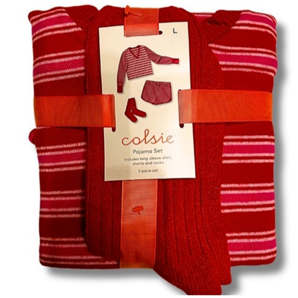 Colsie Intimates & Sleepwear Women's Red Striped 3 Piece Set Size L - Picture 5 of 5